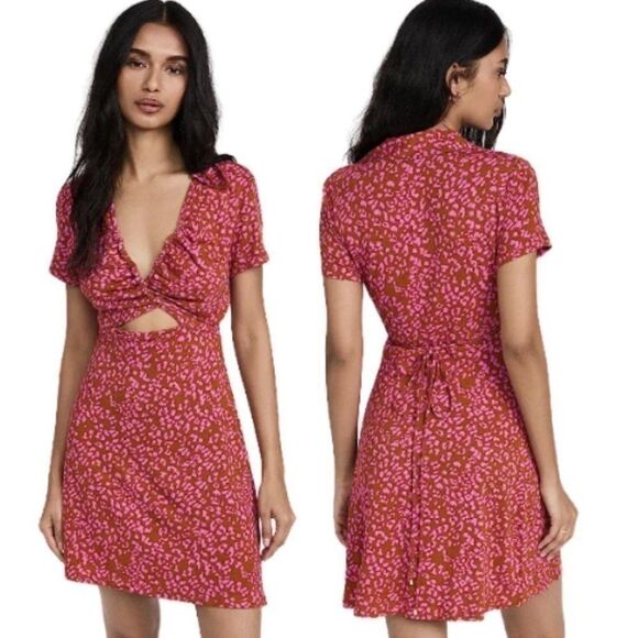 Free People Women's Marsaille Front-Cutout Tie-Waist Mini Dress Rust Com… - Picture 1 of 14